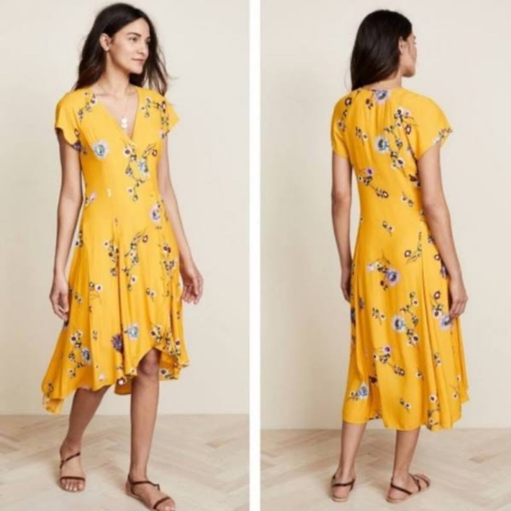 Free People Lost In You Yellow and Purple Floral Midi Dress - Size XS